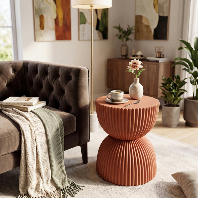 Table d'appoint en sablier Alven, Terre cuite chaude
