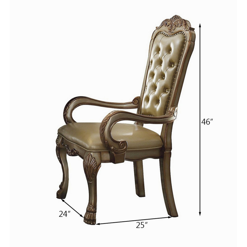 Chaise avec accoudoirs touffetés à os et patine dorée (ensemble de 2)