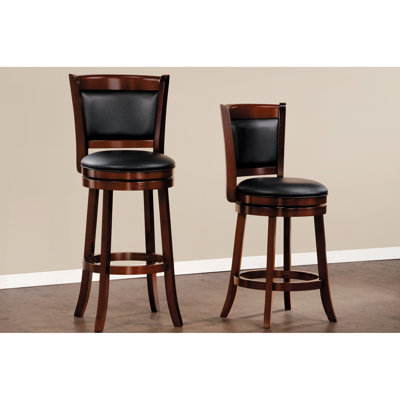Chaise pivotante en cerisier foncé à 360 degrés avec base en bois massif et bistro en similicuir de ton teint, siège rembourré, siège pivotant, repose-pieds confortable, capacité de poids de 250 lb