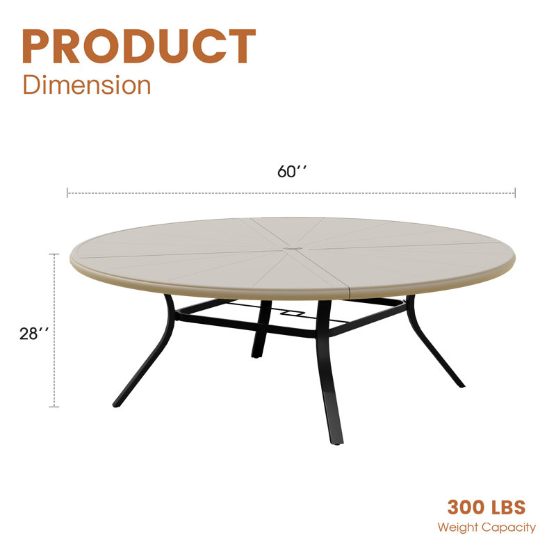 8-Person Aluminum Round Patio Dining Table, Sandshell
