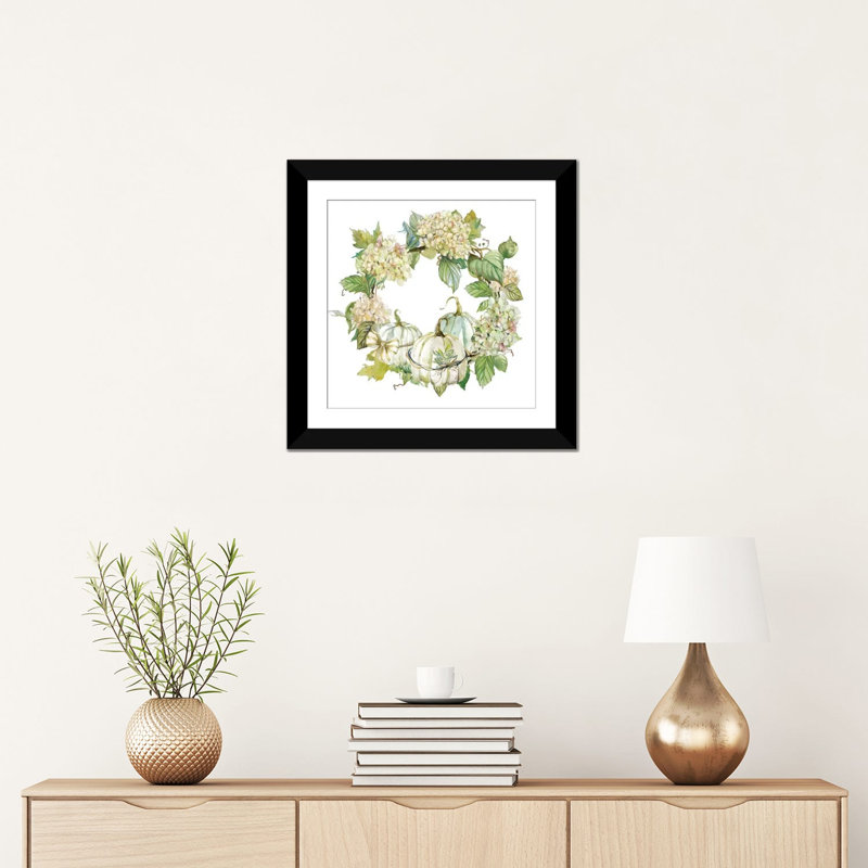 " End Of Summer: Wreath " by Carol Robinson, Black Framed Fine Art Paper, White, 24" H x 24" W x 1" D