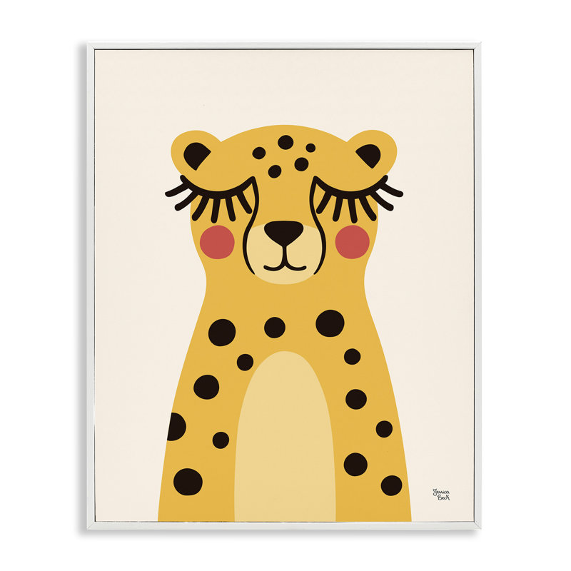 Jaune, guépard, giclée encadrée par Jessica Beck, H 14 po x l 11 po, Estampe numérique encadrée blanc bord de mer