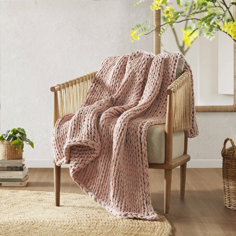 Blush 60"x50" Handmade Chunky Double-Knit Throw