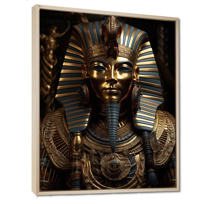 Égypte, pharaon doré sur toile, H 44 po x l 34 po x P 1,5 po, Cadre flottant érable