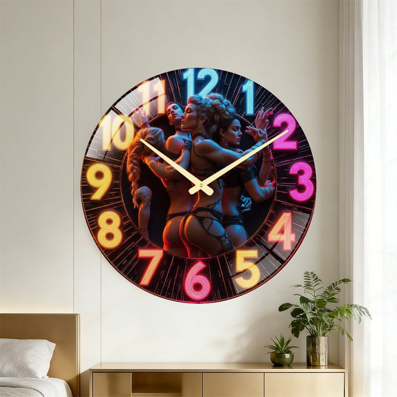 Horloge néon élégante avec des chiffres élégants et des couleurs vives - horloge murale moderne en verre de 24 po
