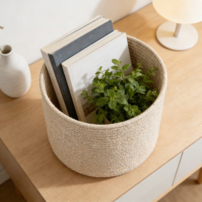 Panier de rangement en corde de coton tissé, organisateur de chambre de bébé polyvalent pour la lessive, jouets, couvertures et vêtements avec poignées cachées