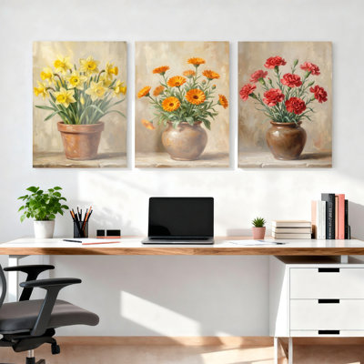 Ensemble de 3 tableaux muraux sur toile, motif bouquet de fleurs, pour salon, chambre et décoration intérieure.
