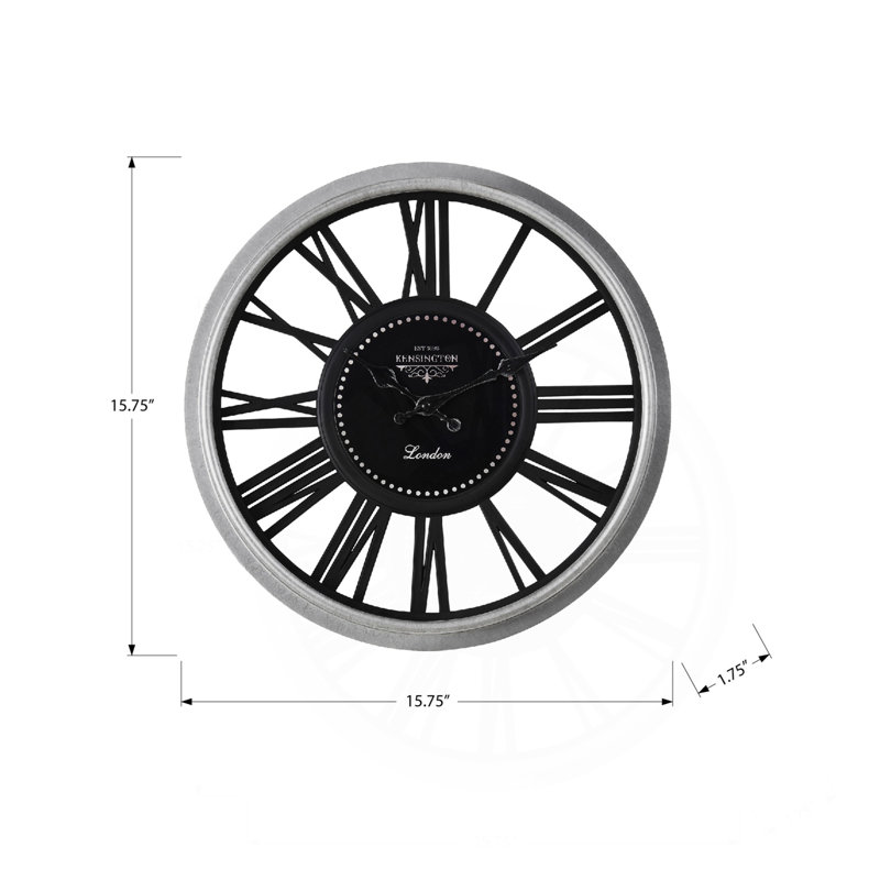 Horloges, horloge murale ronde 16 po, argent, noir, transitionnel