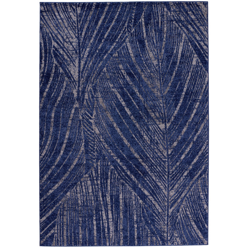 Indigo Emna - palmiers - bleu indigo, Rectangle 6 pi 7 po x 9 pi 6 po