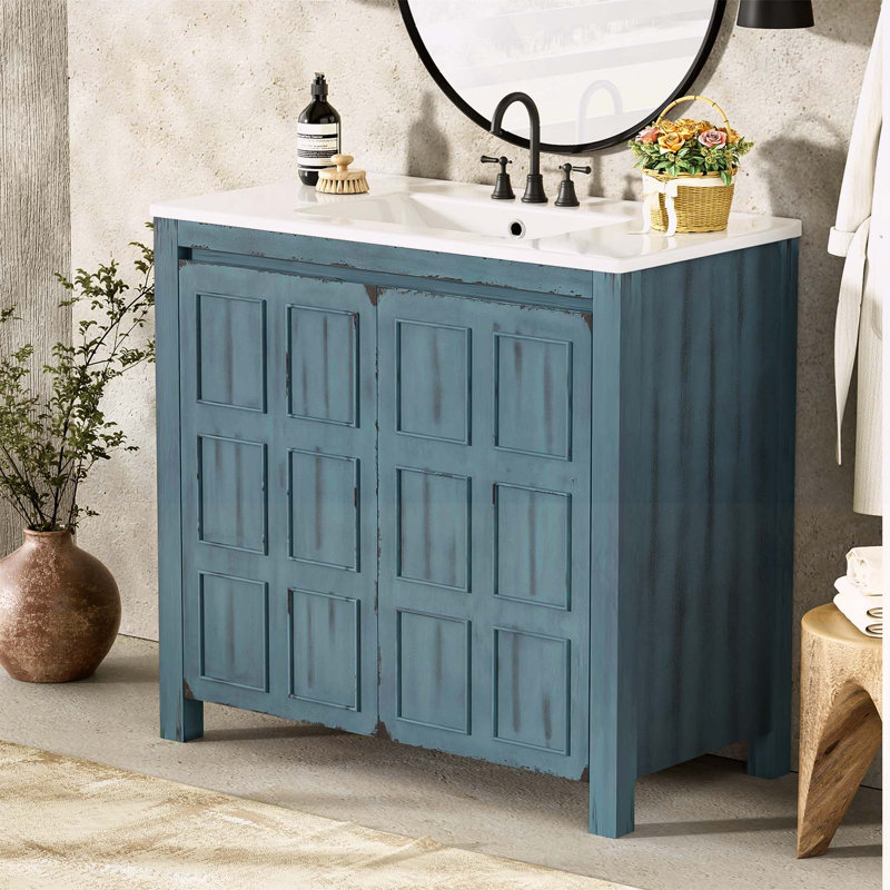 Exquisite Bathroom Cabinet with Sink for Stylish Storage, Retro Blue