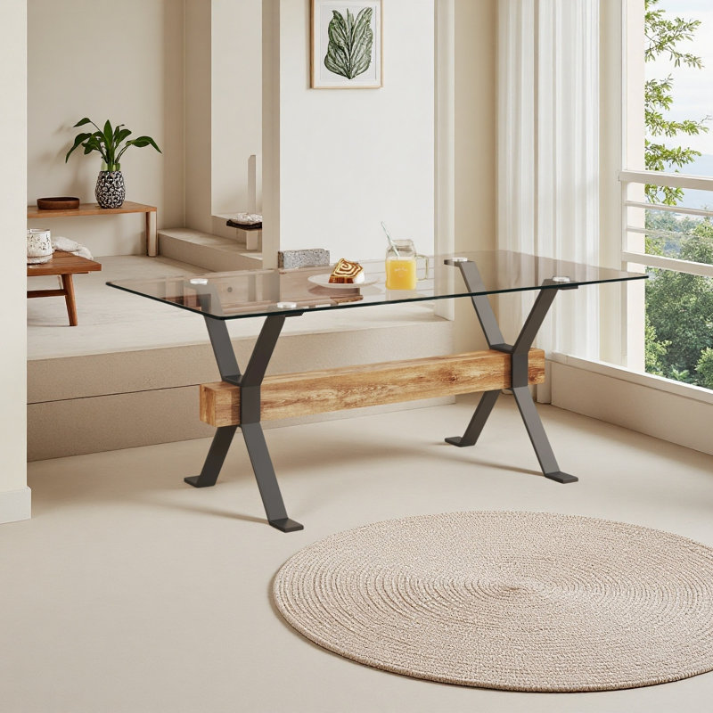 Dining table. Modern tempered glass dining table. Large modern office desk with metal legs , suitable for home and office use