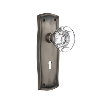 Double poignée de porte en cristal rond avec plaque longue serrure Prairie