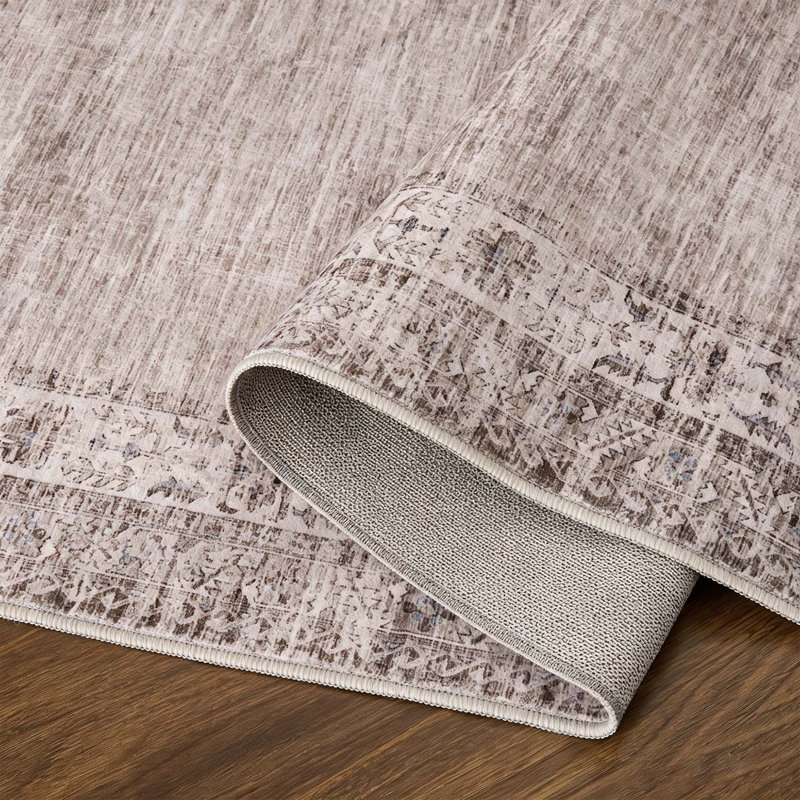 Tapis rétro à bord vieilli avec envers antidérapant, Camel, 10*13ft