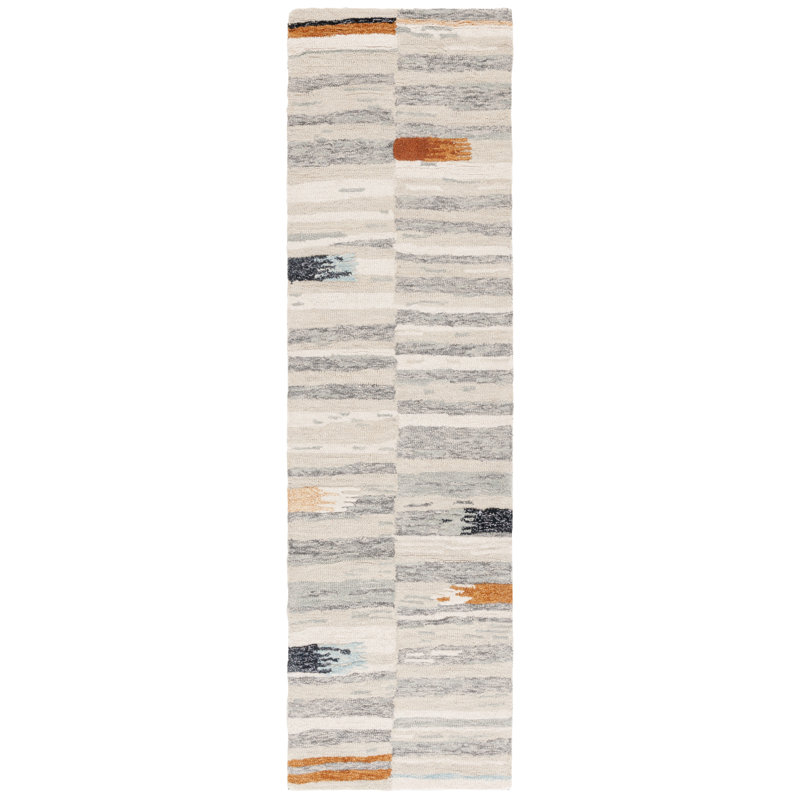 Tapis abstrait en laine / coton touffeté à la main Kuljis, Tapis de couloir 2 pi 3 po x 8 pi