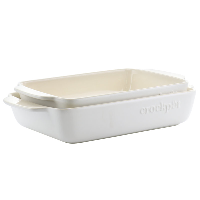 Crock-pot Artisan 2.5 Quart and 3.5 Quart Rectangular Stoneware Bake Pan Set in Cream