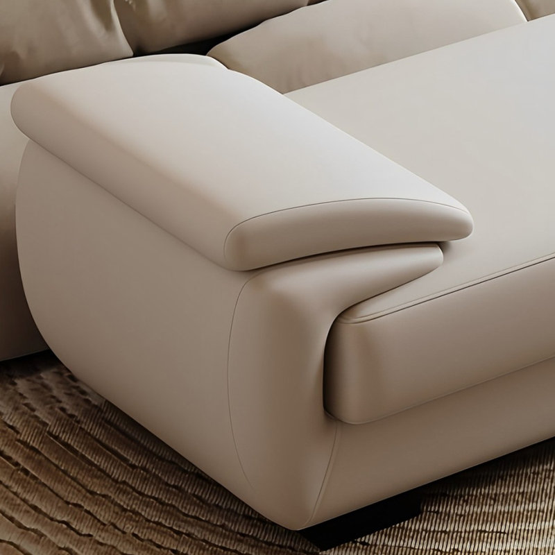 Minesha Genuine Leather Upholstered Bench, Cream, 21.65" H x 70.86" W x 15.74" D