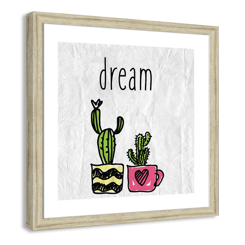 «Cacti A», art encadré, H 22,5 po x l 22,5 po x P 0,6 po, Beige Flat Framed
