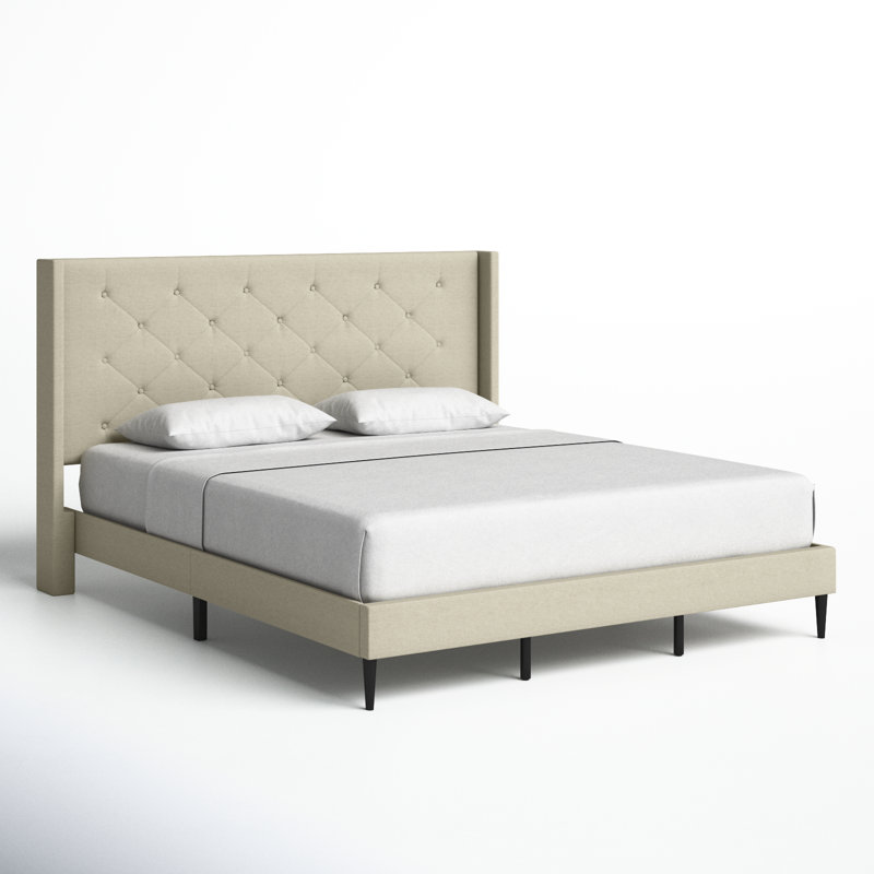 Amiliya Upholstered Wingback Bed, California King, Beige
