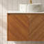 Meuble-lavabo et lavabo de salle de bain 24 po RUBEN, armoire de rangement flottante en contreplaqué, portes doubles en sergé avec garniture en métal, lavabo rond en céramique blanche à motif de pierre mat et plateau en pierre frittée, grain de bois de chêne brun (nouveau SKU)