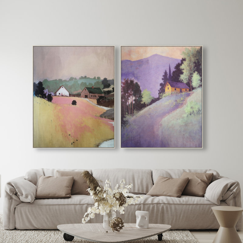 Hill Town Set Set by Oliver Gal, 37"H x 46"W, Silver Floater Frame