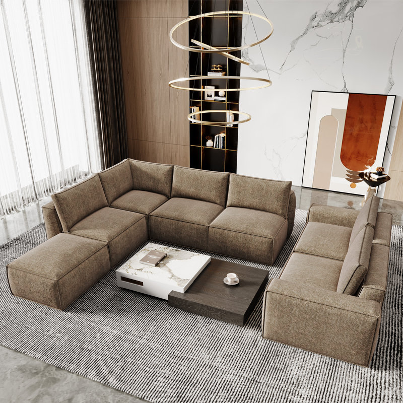Chenille Boneless Modular Compression Sofa Sectional Sofa, Coffee Chenille