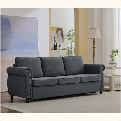 2-In-1 Convertible Sleeper Sofa Bed, Pull Out Couch Bed,3 Seater Sofa Bed,With 3.35" Memory Foam Mattress ,Rivet Handrail,Living Room, Apartment