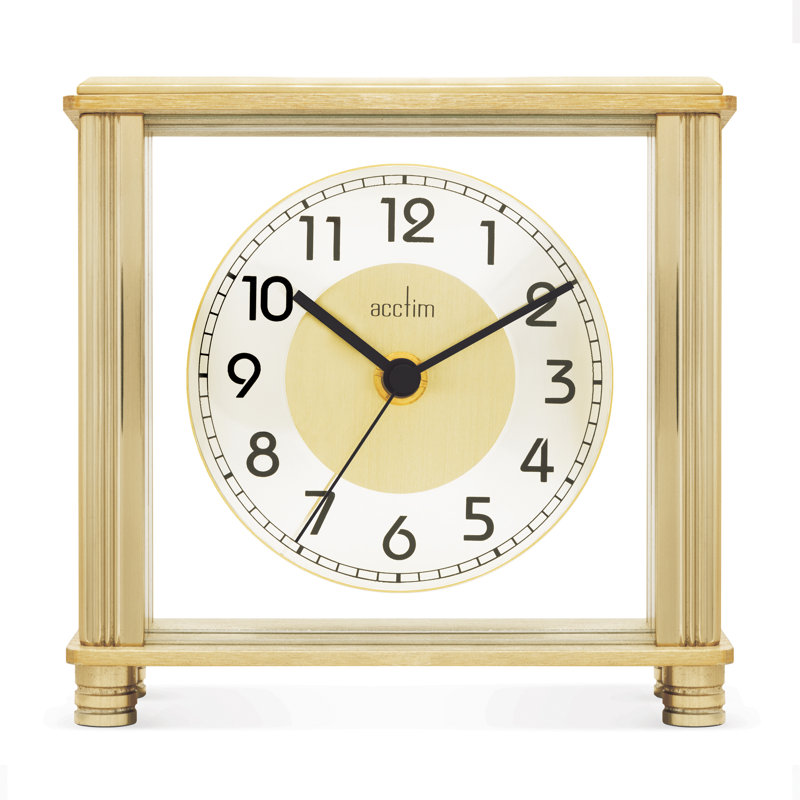 Acctim Hampden Mantel Clock Quartz Metal & Glass Floating Effect Energy Efficient Brass Effect