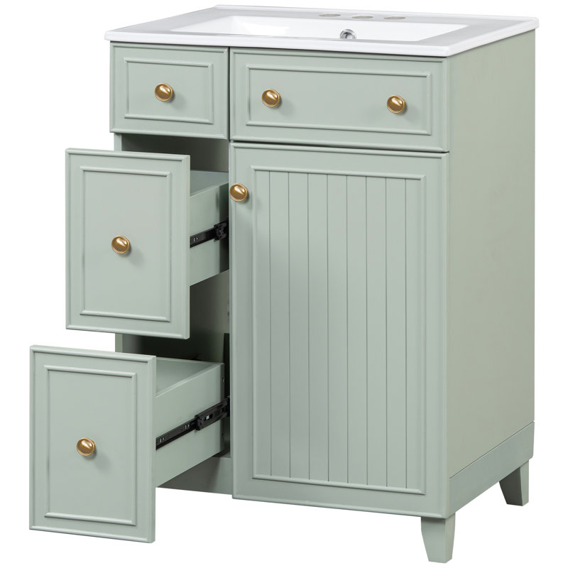 Meuble-lavabo de 24 pouces avec lavabo en céramique, Vert