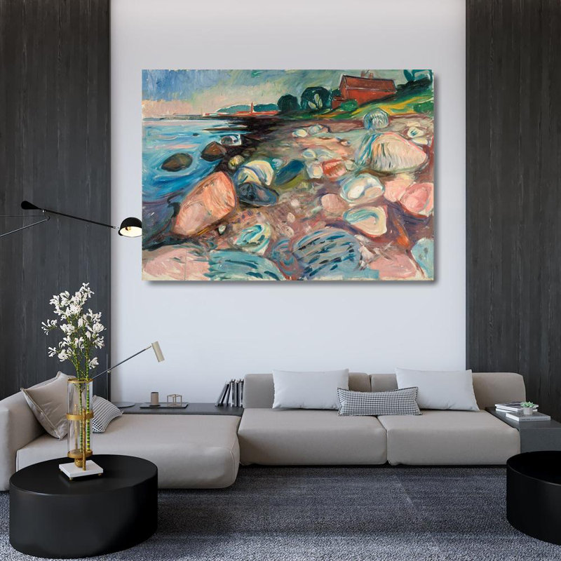 Red Barrel Studio® Munch, Edvard Gallery Wrapped Canvas Art Titled: Shore with Red House, 1904, 36" H x 48" W