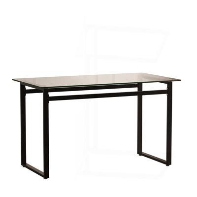 Table de salle à manger rectangulaire moderne et minimaliste de 130 cm (51 po) pour 4 à 6 personnes, avec plateau en verre trempé de 0,8 cm (0,31 po) et pieds en métal chromé noir, pouvant servir de table d'écriture ou de bureau, pour la cuisine, la salle à manger ou le salon (0 dommage)