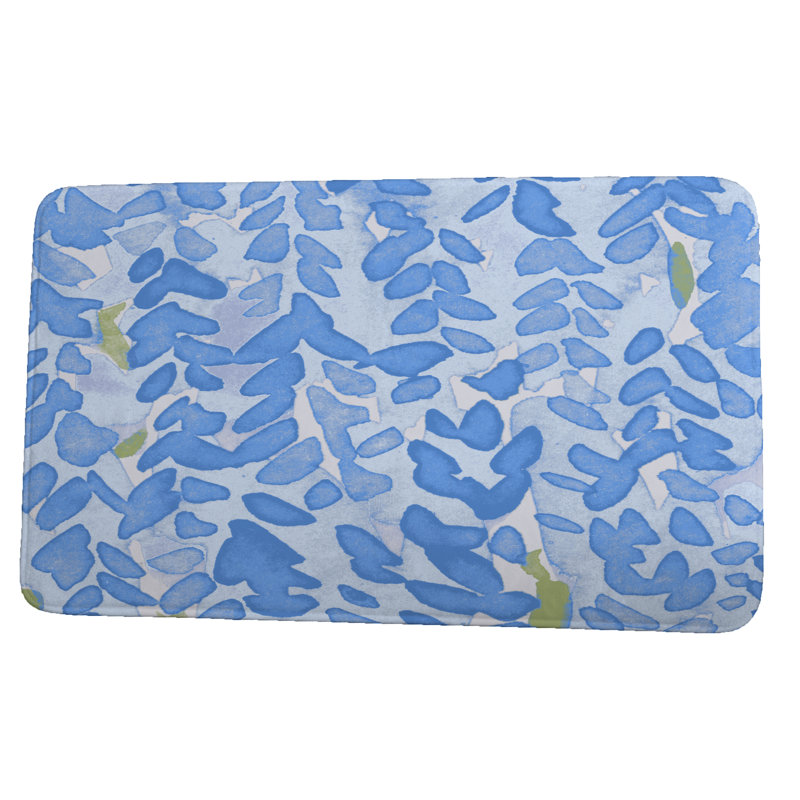 Tapis pour salle de bain à cloche de fleurs Lubbock, H 18 po x L 30 po, Bleu pâle