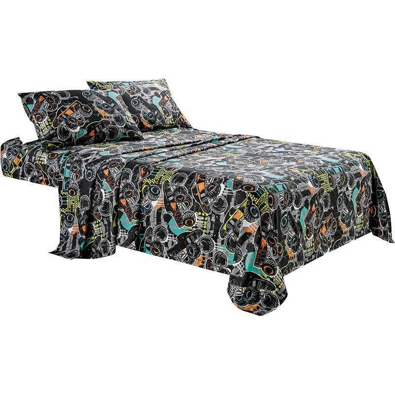 Fun Kids Teens Microfiber Sheet Set, Full Sheet Set with 2 Pillowcases, Blue/Green Monster Trucks