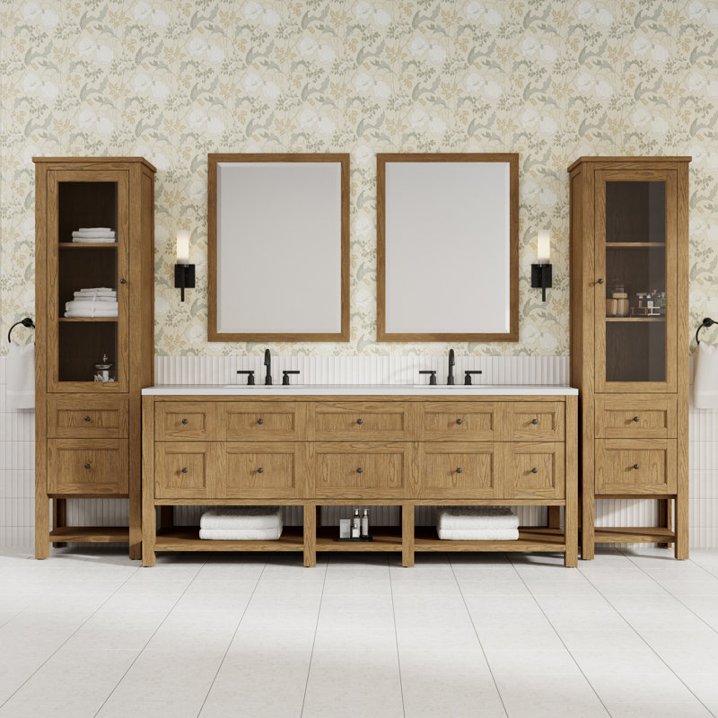 Breckenridge 84" W Double Vanity, White Zeus Silestone