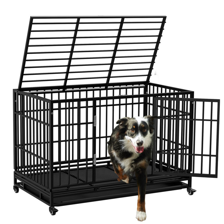 48 Inch Heavy Duty Indestructible Dog Crate Steel Escape Proof, Indoor  Double Door High Anxiety Cage, Kennel With Wheels, Removable Tray, Extra  Large