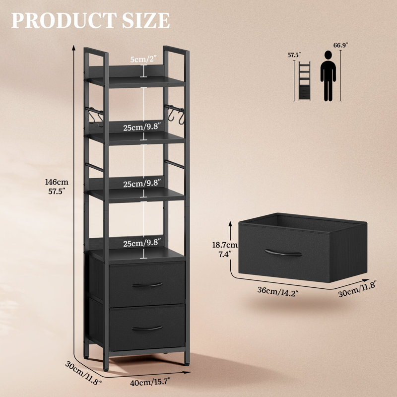 146cm H x 40cm W Metal Ladder Bookcase, Black