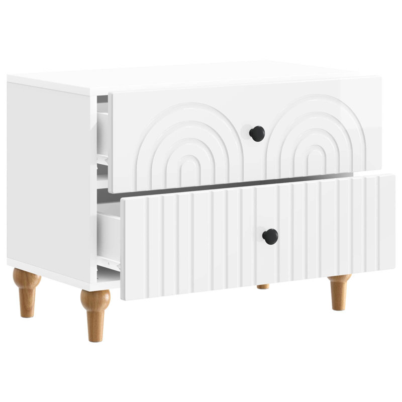 62cm W Manufactured Wood Bedside Table, High Gloss White