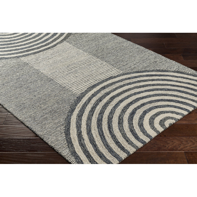 Handmade Black and Beige Wool Geometric 8' x 10' Rug