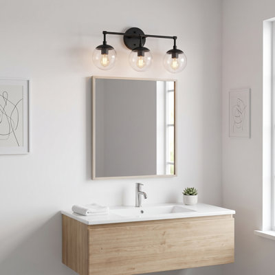 Éclairage pour meuble-lavabo noir mat 3 lumières 24 po avec abat-jour en verre martelé Global