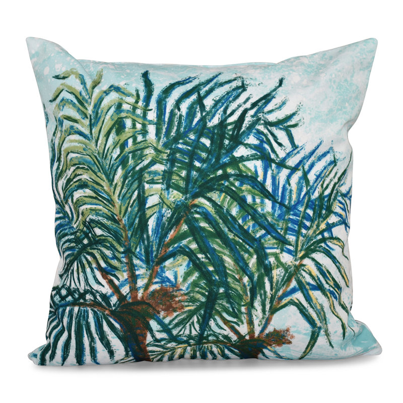 Beach Vacation Floral Reversible Throw Pillow, 18" H x 18" W, Aqua
