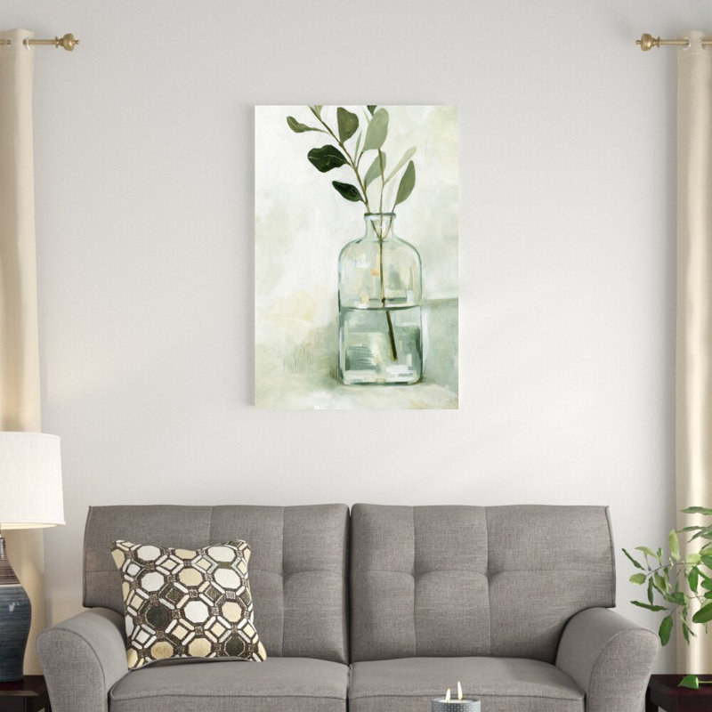«Eucalyptus Branch Still Life I» par Emma Caroline - peinture sur toile tendue, H 36 po x l 24 po