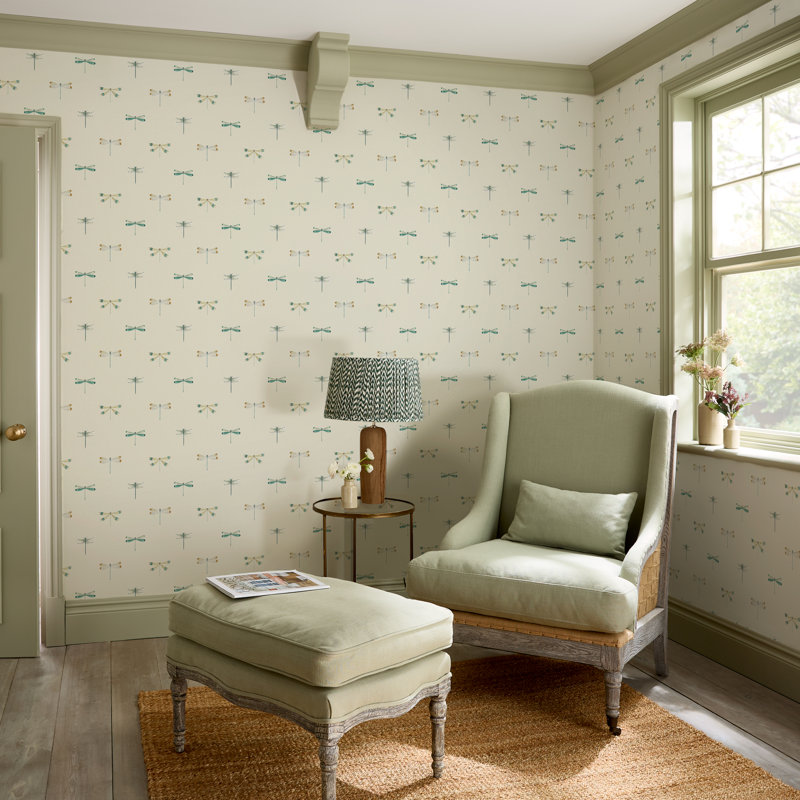 Sophie Allport Watercolour Dragonfly Oundle Navy Wallpaper, White