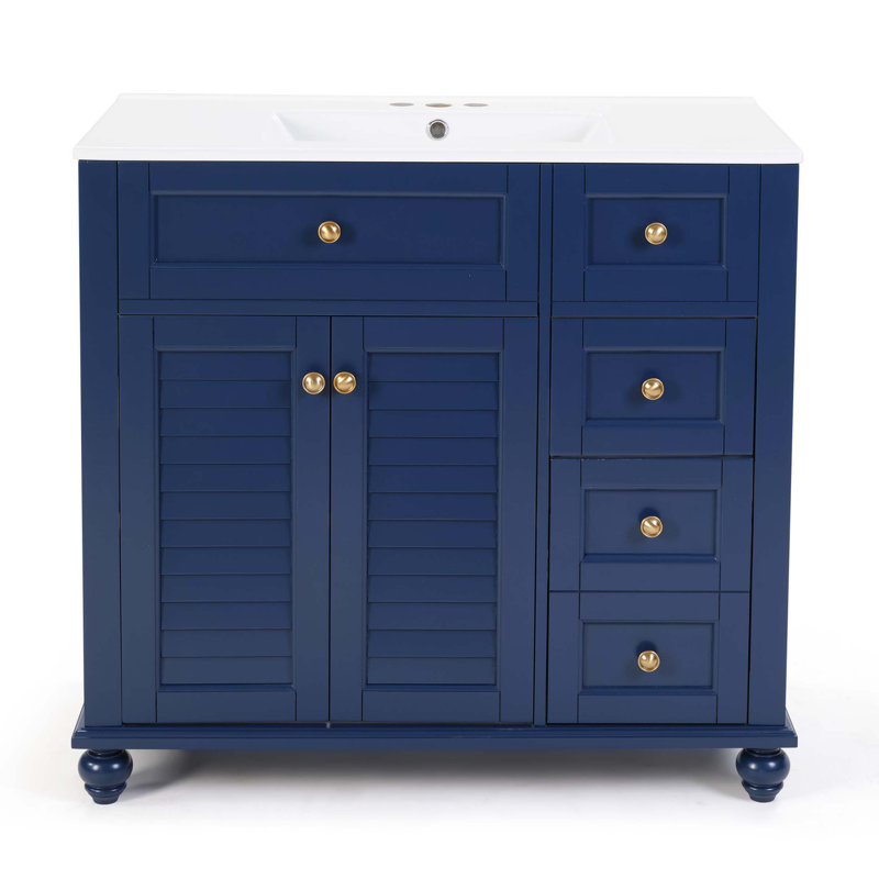 Meuble-lavabo 36 po avec lavabo en céramique - Tiroirs à fermeture en douceur, rangement multi-organisateur, 92 x 47 x 86 cm