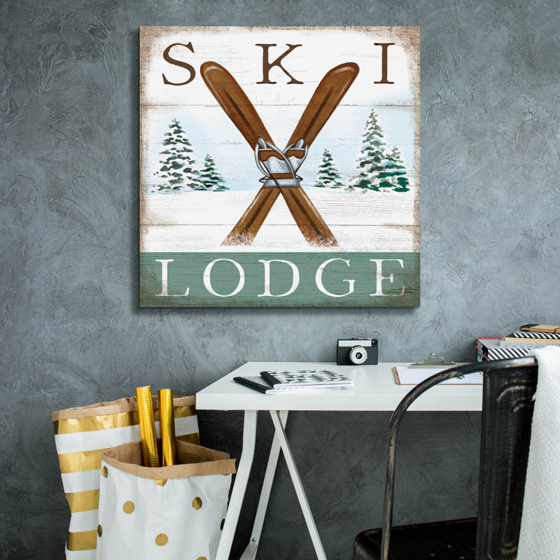 Toile épique Graffiti «Ski Lodge» par Elizabeth Tyndall, 26 po x 26 po