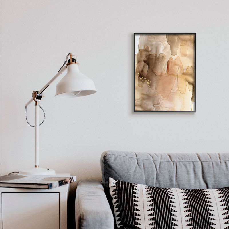 Couches d'abstraction de peinture aquarelle brune, Giclée encadrée noir minuit, H 20 po x l 16 po