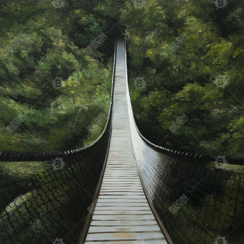 Gray Bridge Poly Twill Throw - Suspended Bridge in the Forest