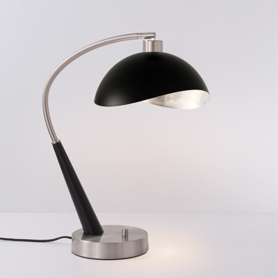 Acworth Boomerang Table Lamp - Black Nickel Steel Body, Half-Dome Matte Black, 32" Tall, Nova Dimmer Switch