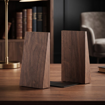 Serre-livres en noyer (2 pièces) 15,3 x 12 x 9,3 cm. Supports robustes en forme de L avec patins antidérapants.