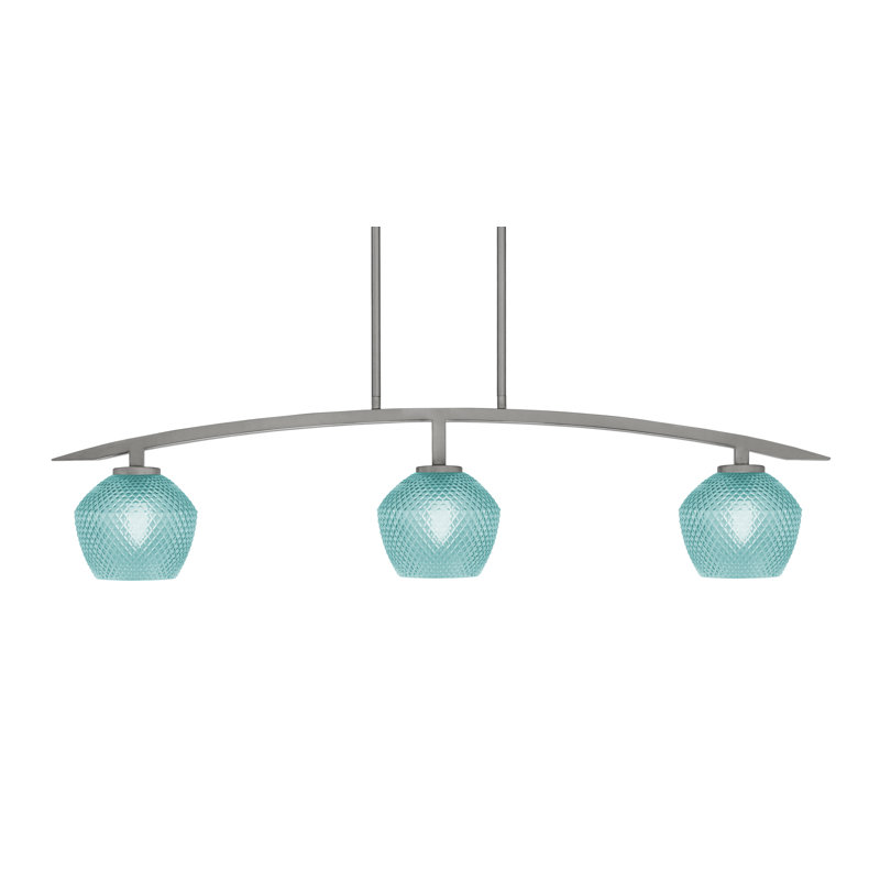 Luminaire pour îlot de cuisine 3 lumières kurve au fini graphite avec verre texturé de 6 po, Noir / transparent