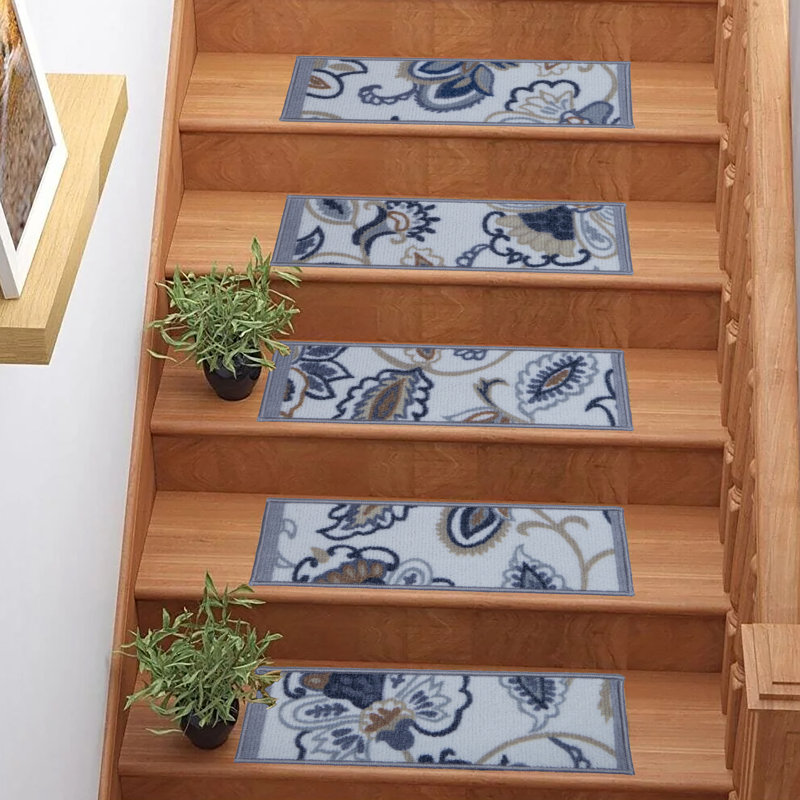 Tapis de marches d'escalier de taille personnalisée par pouces antidérapants lavables à la machine (ensemble de 13), White