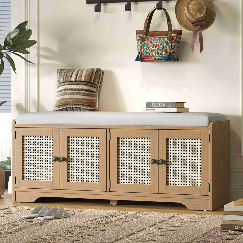 Banc de rangement 10 paires de chaussures Rattan Doors, Brun